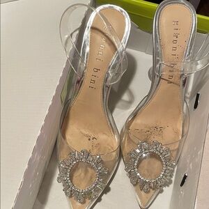 Gianni Bini Clear Heels with Silver Embellishments